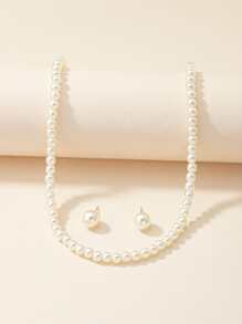 3pcs Faux Pearl Decor Jewelry Set - White - View 2