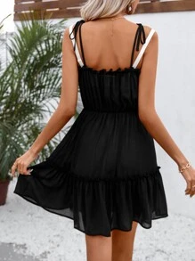 SHEIN Swim Ruffle Hem Tie Shoulder Cover Up For Summer Beach Vacation - Black - View 2