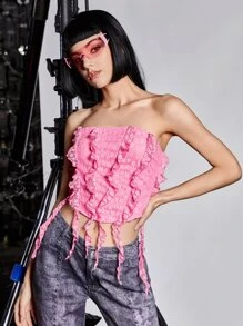 SHEIN ICON Top bandeau ribete con fruncido - Rosa - Ver 2