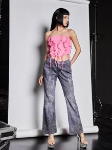 SHEIN ICON Top bandeau ribete con fruncido - Rosa - Ver 5