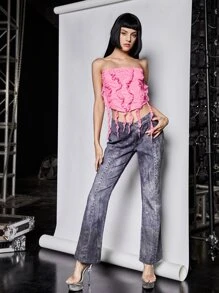 SHEIN ICON Top bandeau ribete con fruncido - Rosa - Ver 6