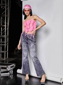 SHEIN ICON Top bandeau ribete con fruncido - Rosa - Ver 8