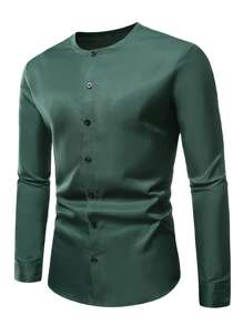 Manfinity Men Solid Button Up Shirt - Green - View 1