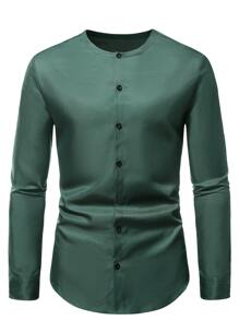 Manfinity Men Solid Button Up Shirt - Green - View 7