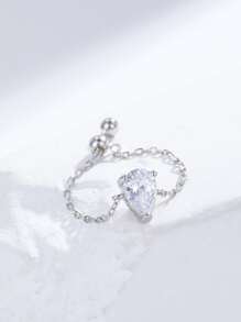 CROSSDEER 1 pieza Anillo de cadena con forma de corazón minimalista y versátil - Plateado - Ver 3