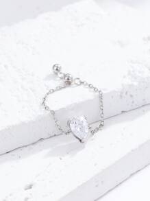 CROSSDEER 1 pieza Anillo de cadena con forma de corazón minimalista y versátil - Plateado - Ver 4