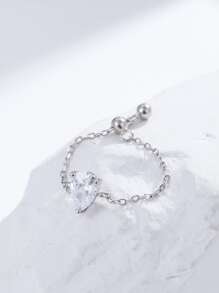 CROSSDEER 1 pieza Anillo de cadena con forma de corazón minimalista y versátil - Plateado - Ver 1