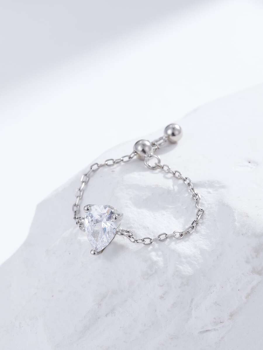 CROSSDEER 1 pieza Anillo de cadena con forma de corazón minimalista y versátil - Plateado - Ver 1