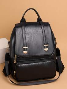 時尚女款大容量旅行背包書包街頭風格 - 黑色 - 查看 1