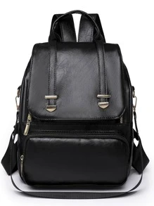 時尚女款大容量旅行背包書包街頭風格 - 黑色 - 查看 4