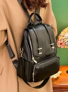 時尚女款大容量旅行背包書包街頭風格 - 黑色 - 查看 8