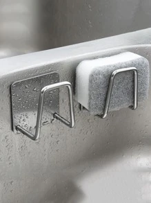 2 piezas Soporte para esponja sin taladro, Estante para esponja de montaje en pared, Estante de drenaje de acero inoxidable para el fregadero - Plateado - Ver 5