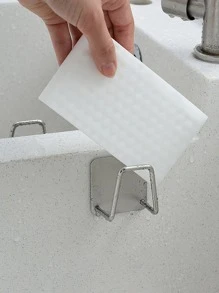 2 piezas Soporte para esponja sin taladro, Estante para esponja de montaje en pared, Estante de drenaje de acero inoxidable para el fregadero - Plateado - Ver 6