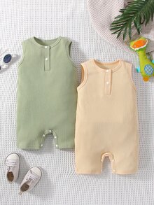 SHEIN 嬰兒2入組半排扣連身短褲 - 彩色 - 查看 5