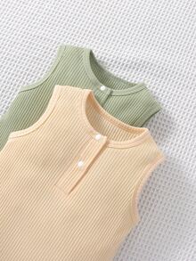 SHEIN 嬰兒2入組半排扣連身短褲 - 彩色 - 查看 4