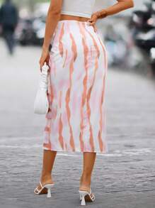 SHEIN Essnce Tie Dye Drawstring Split Thigh Skirt - Multicolor - View 2