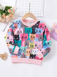 Young Girl Full Body Cartoon Printed Cute Sweatshirt With Round Neck And Regular Sleeves For Autumn - Multicolor - View 1