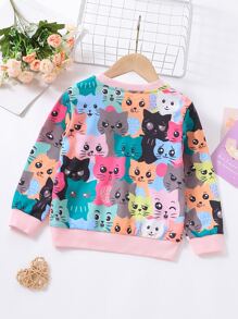 Young Girl Full Body Cartoon Printed Cute Sweatshirt With Round Neck And Regular Sleeves For Autumn - Multicolor - View 2