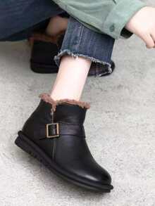 Botas de combate con diseño de hebilla plataforma - Negro - Ver 2