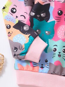 Young Girl Full Body Cartoon Printed Cute Sweatshirt With Round Neck And Regular Sleeves For Autumn - Multicolor - View 4