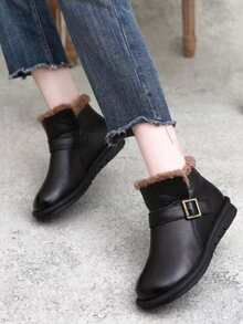 Botas de combate con diseño de hebilla plataforma - Negro - Ver 4