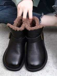 Botas de combate con diseño de hebilla plataforma - Negro - Ver 6