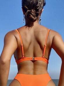 素色鋼圈比基尼泳裝上衣 - 橘色 - 查看 2