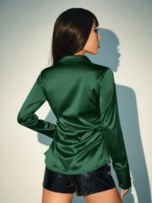 SHEIN ICON Camisa de mujer de satén con estampado de leopardo, manga larga
