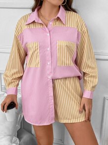 Flirla con estampado de rayas de hombros caídos Camisa & Shorts