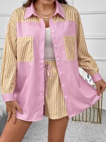 Flirla con estampado de rayas de hombros caídos Camisa & Shorts