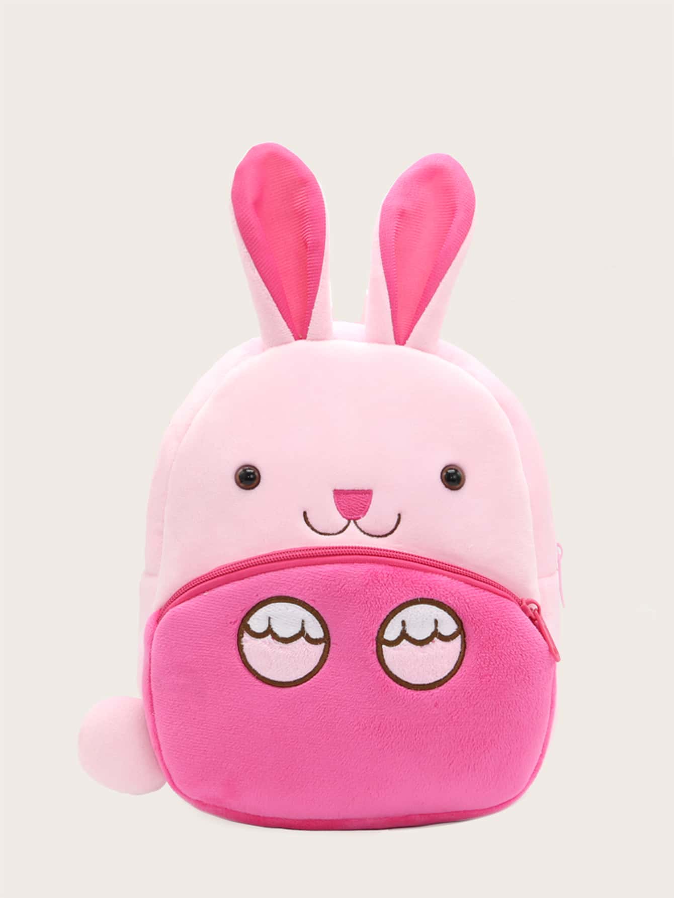 1pc Girls' Lovely Pink Rabbit Shaped Plush Backpack With Zipper Closure, Suitable For Daily Use - Hot Pink - View 1