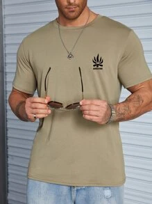 Manfinity Men Bonfire And Letter Graphic Tee - Army Green - View 1