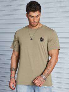 Manfinity Men Bonfire And Letter Graphic Tee - Army Green - View 4