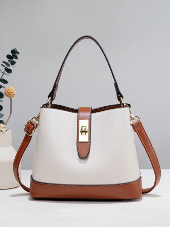 Fashionable Color Block Bucket Bag Crossbody Bag, Minimalist Casual Handheld/Shoulder Small Bag