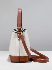 时尚拼色水桶包斜挎包，简约休闲手提/单肩小包