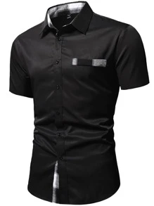 Manfinity Homme 男士拼接格紋邊襯衫