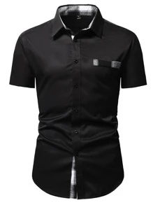 Manfinity Homme 男士拼接格紋邊襯衫