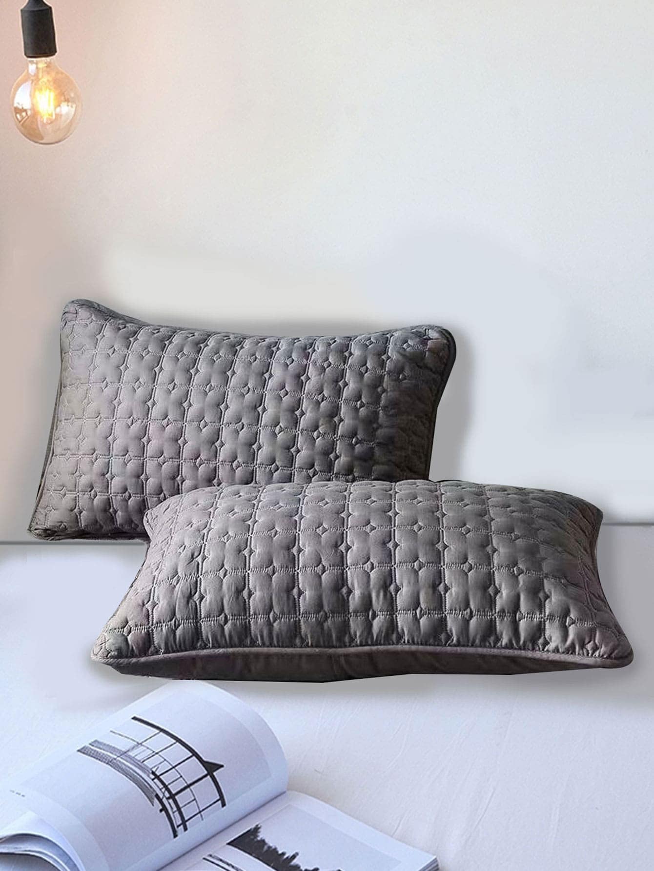 1pair Quilted Pillowcase Without Filler - Grey - View 1