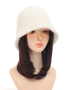 短直筒人造假髮附帽子 - Dark Brown - 查看 1