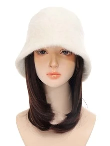 短直筒人造假髮附帽子 - Dark Brown - 查看 3