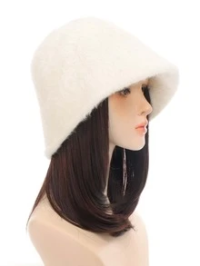 短直筒人造假髮附帽子 - Dark Brown - 查看 4