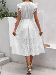 Breezaya Vestido cruzado con bordado con ojal bajo con fruncido - Blanco - Ver 2