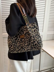 Sac fourre-tout à l'épaule motif léopard, sac d'école, sac à dos, portable, léger, décontracté chic, convient aux adolescentes, femmes, étudiantes, débutants et employés de bureau. Parfait pour la rentrée scolaire, le collège, le lycée, le travail, les déplacements. Sac imprimé léopard - Multicolore - Voir 4