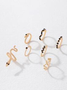 imoli 7 piezas Anillo serpiente & con diseño de diamante de imitación - Amarillo Oro - Ver 6