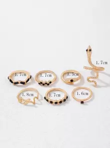 imoli 7 piezas Anillo serpiente & con diseño de diamante de imitación - Amarillo Oro - Ver 7