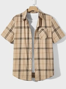 Manfinity RebelGame Nam Áo sơ mi Bông In kẻ sọc Vá Túi Without Tee - Màu Khaki - Xem 1