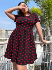 SHEIN EZwear 大碼愛心圖案A字連衣裙 - 彩色 - 查看 3