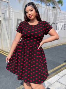 SHEIN EZwear 大碼愛心圖案A字連衣裙 - 彩色 - 查看 4