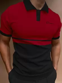 Manfinity Homme Men Letter Graphic Colorblock Polo Shirt - Multicolor - View 1