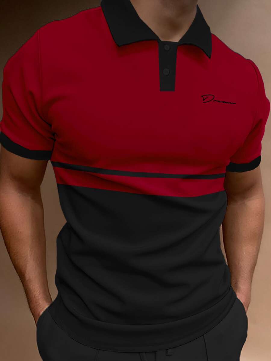 Manfinity Homme Men Letter Graphic Colorblock Polo Shirt - Multicolor - View 1